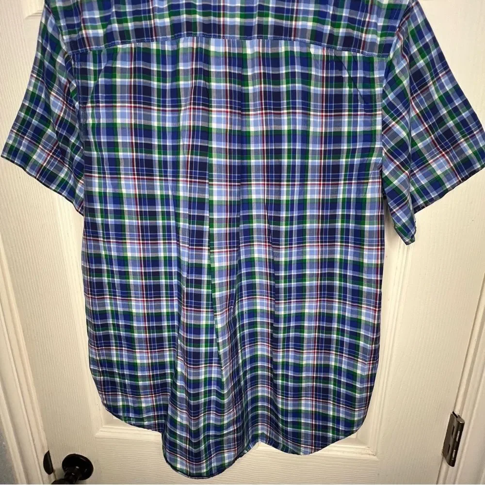 Ralph Lauren Button Down Short Sleeve Blue Plaid Boys Preppy Casual Shirt Sz XL